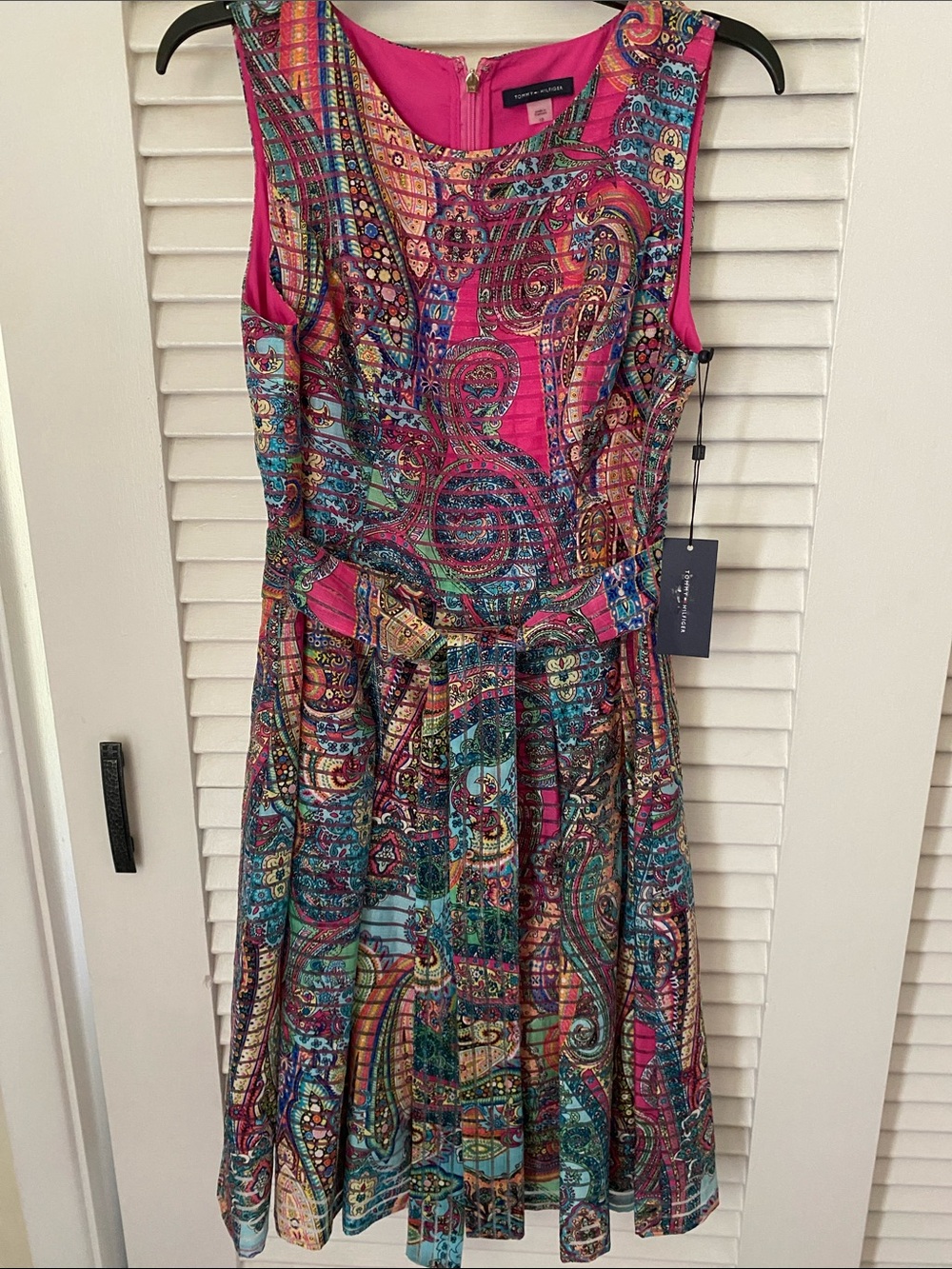 Tommy Hilfiger Bright Pink Multicolor Paisley Fit-and-Flare Dress